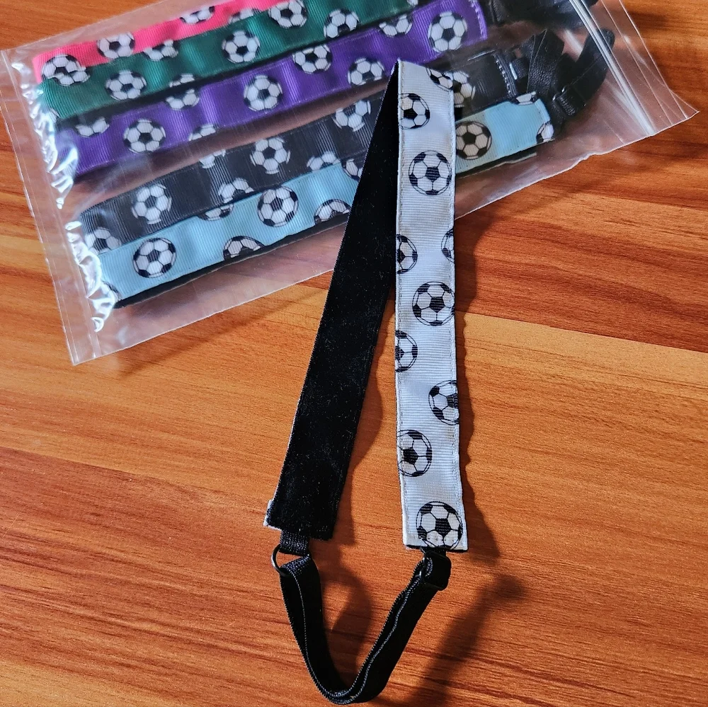 Kids Soccer Headbands - Set Of 6: Black, White, Blue, Purple, Pink, Green
